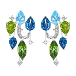 18k Amazonia (cocar) White Gold Earring With 0.39 Cts Vs-Gh Diamonds  And Topaz And Peridot And Tourmaline