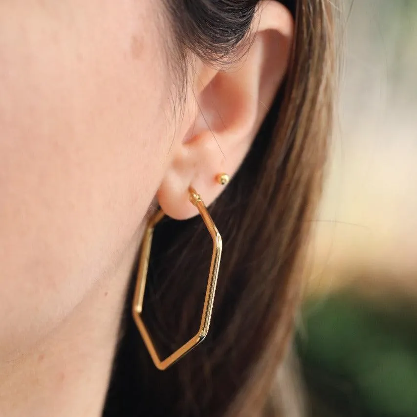 18K Gold-Filled Hexagon Hoop Earrings