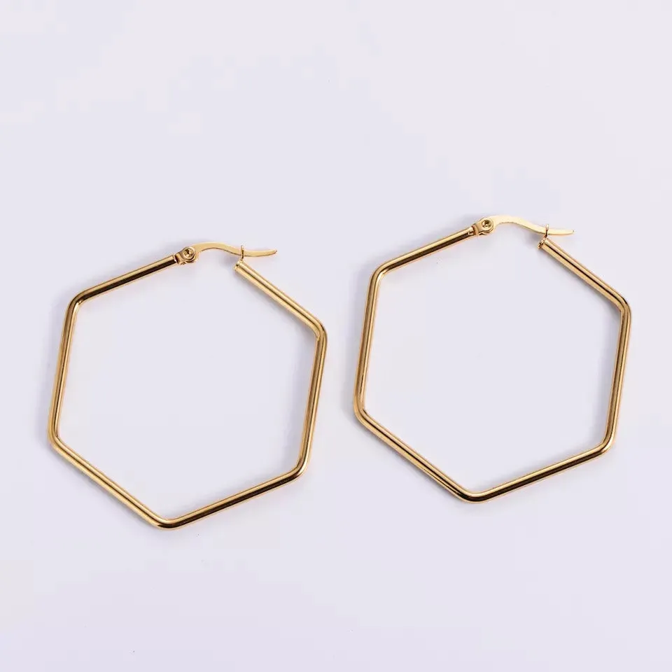 18K Gold-Filled Hexagon Hoop Earrings