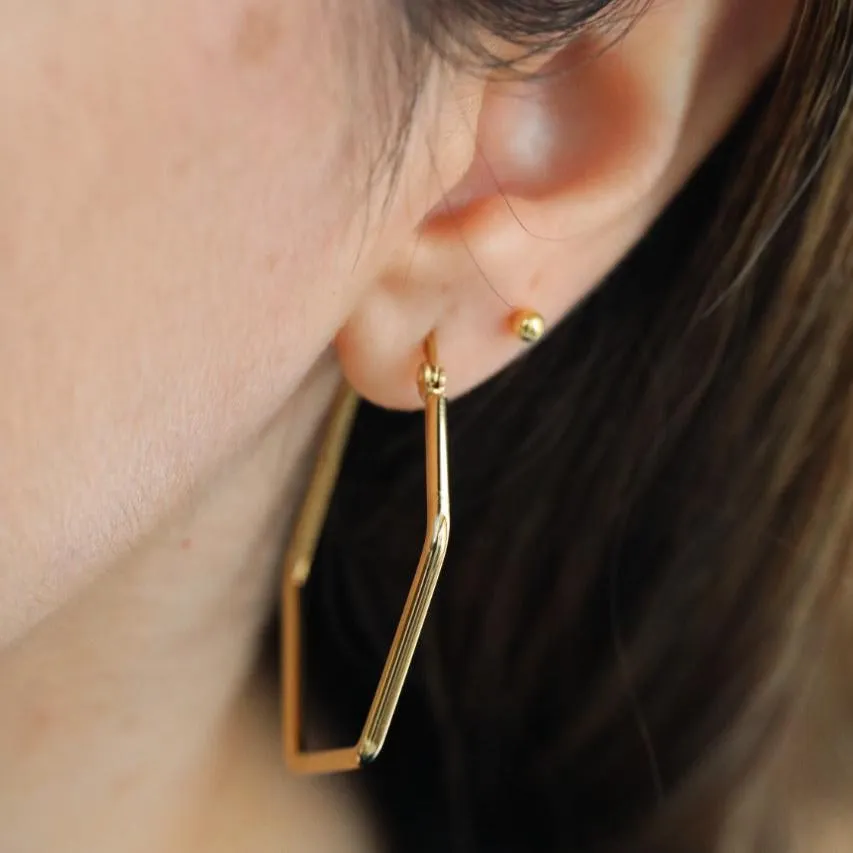 18K Gold-Filled Hexagon Hoop Earrings