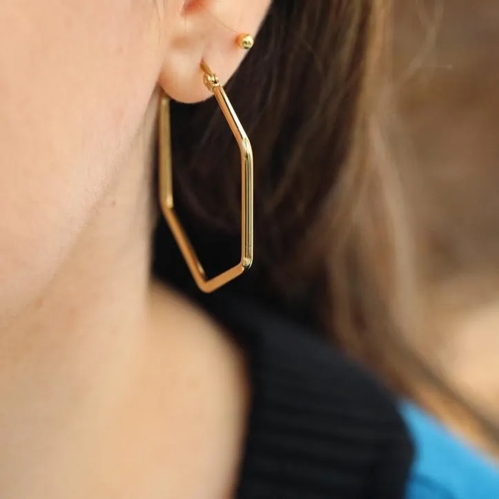 18K Gold-Filled Hexagon Hoop Earrings