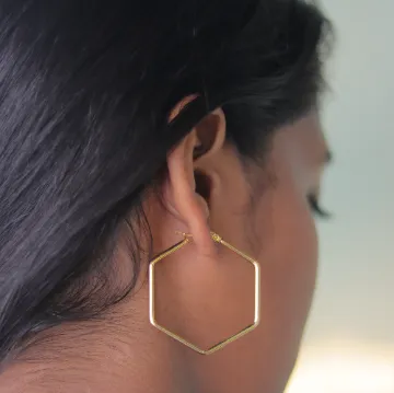 18K Gold-Filled Hexagon Hoop Earrings
