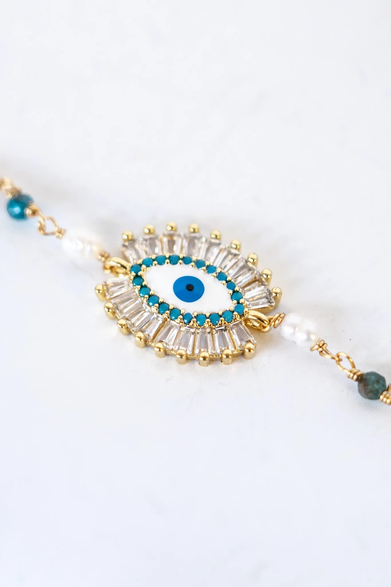 18K Toggle Blinking Evil Eye Pearl & Sodalite Bracelet