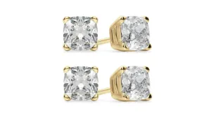 18k Yellow Gold 4Ct Cushion Cut White Sapphire Set Of Two Stud Earrings Plated