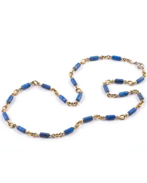 18k Yellow Gold Lapis Bead Necklace