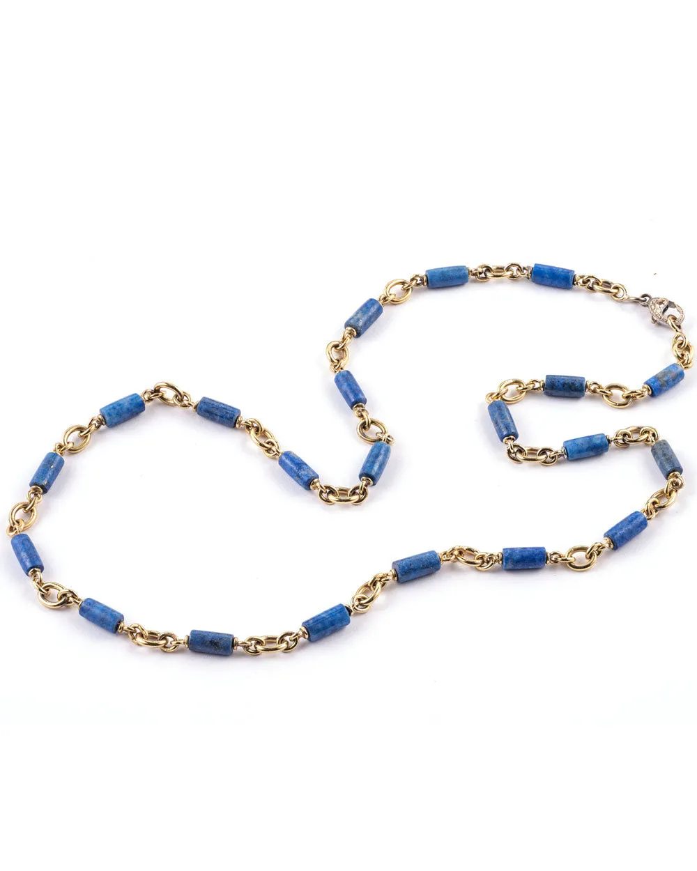 18k Yellow Gold Lapis Bead Necklace