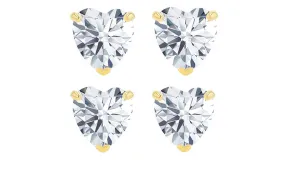 18k Yellow Gold Plated 4mm 3Ct Heart White Sapphire Set Of Two Stud Earrings