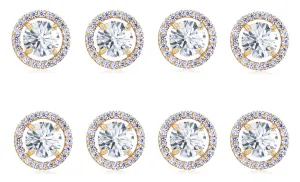 18k Yellow Gold Plated 6mm 1/2Ct Round White Sapphire Set Of Four Halo Stud Earrings