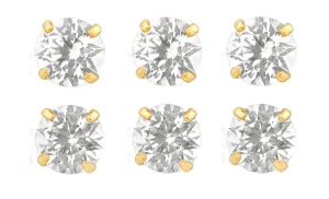 18k Yellow Gold Plated 6mm 1/2Ct Round White Sapphire Set Of Three Stud Earrings