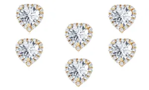 18k Yellow Gold Plated 6mm 3Ct Heart White Sapphire Set of Three Halo Stud Earrings