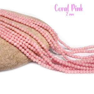 2 MM APPROX SIZE'GENUINE CORAL PINK SMOOTH ROUND SHAPE BEADS, APPROX 180-182 BEADS' SOLD BY PER LINE PACK