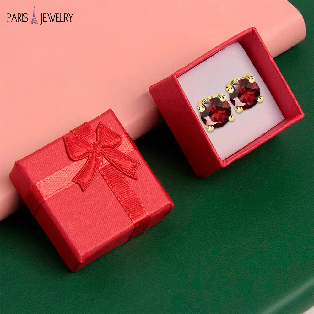 24k Yellow Gold Plated 2 Cttw Created Garnet CZ Round Stud Earrings
