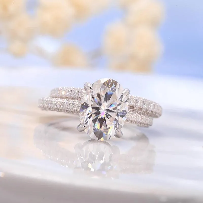 2.5CT Brillant Oval Cut 10K Solid Gold Moissanite Bridal Set