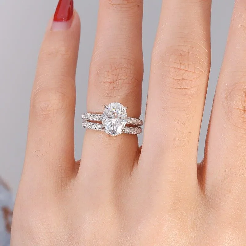 2.5CT Brillant Oval Cut 10K Solid Gold Moissanite Bridal Set