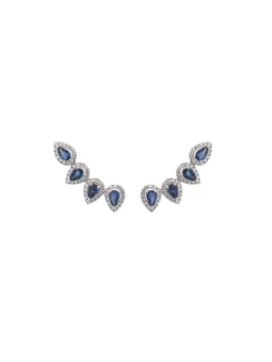 2.60ct Diamond Sapphire 18K Gold Climber Earrings