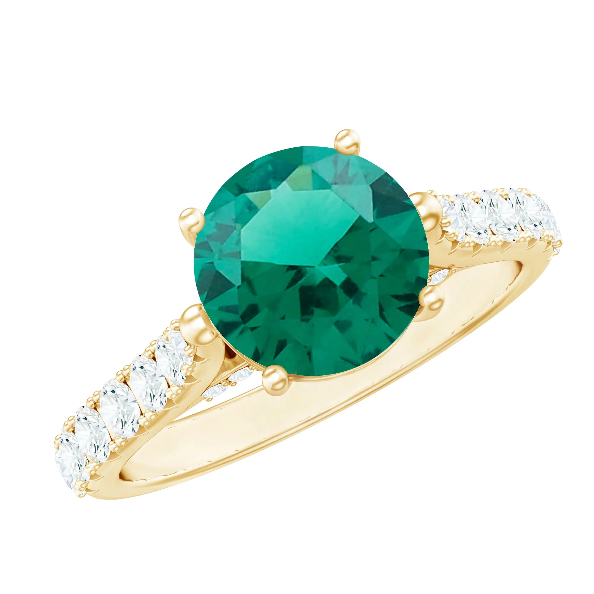 2.75 CT Created Emerald Solitaire Engagement Ring with Diamond Accent