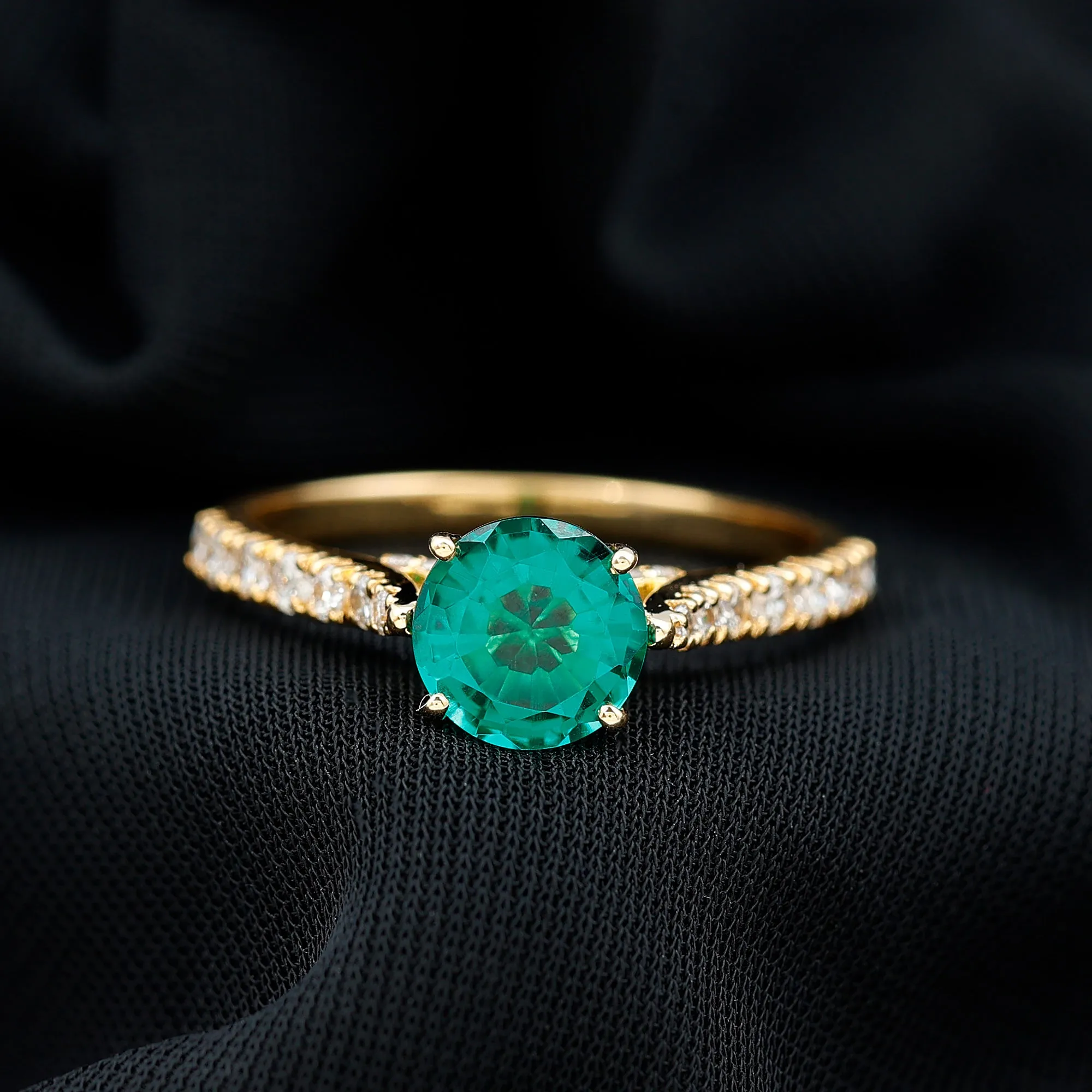 2.75 CT Created Emerald Solitaire Engagement Ring with Diamond Accent