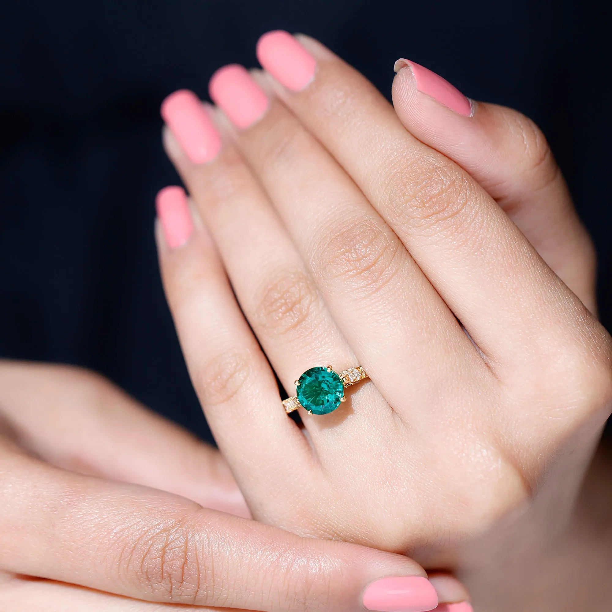 2.75 CT Created Emerald Solitaire Engagement Ring with Diamond Accent