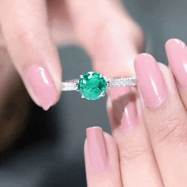 2.75 CT Created Emerald Solitaire Engagement Ring with Diamond Accent