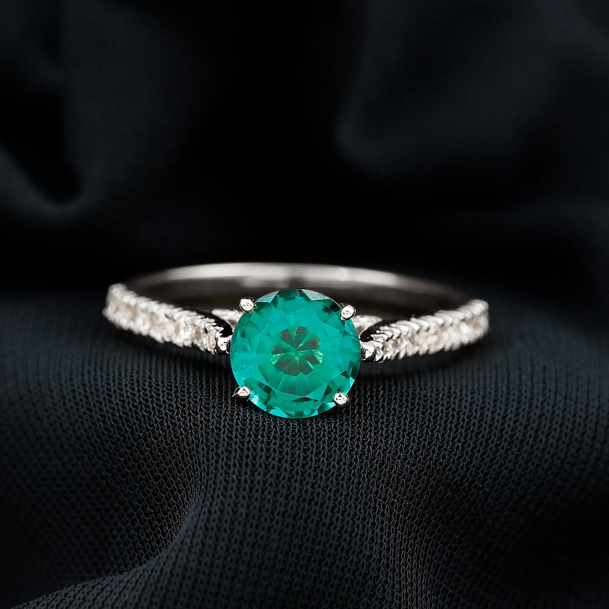 2.75 CT Created Emerald Solitaire Engagement Ring with Diamond Accent