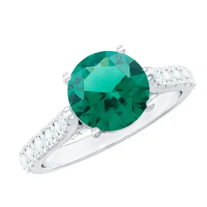 2.75 CT Created Emerald Solitaire Engagement Ring with Diamond Accent