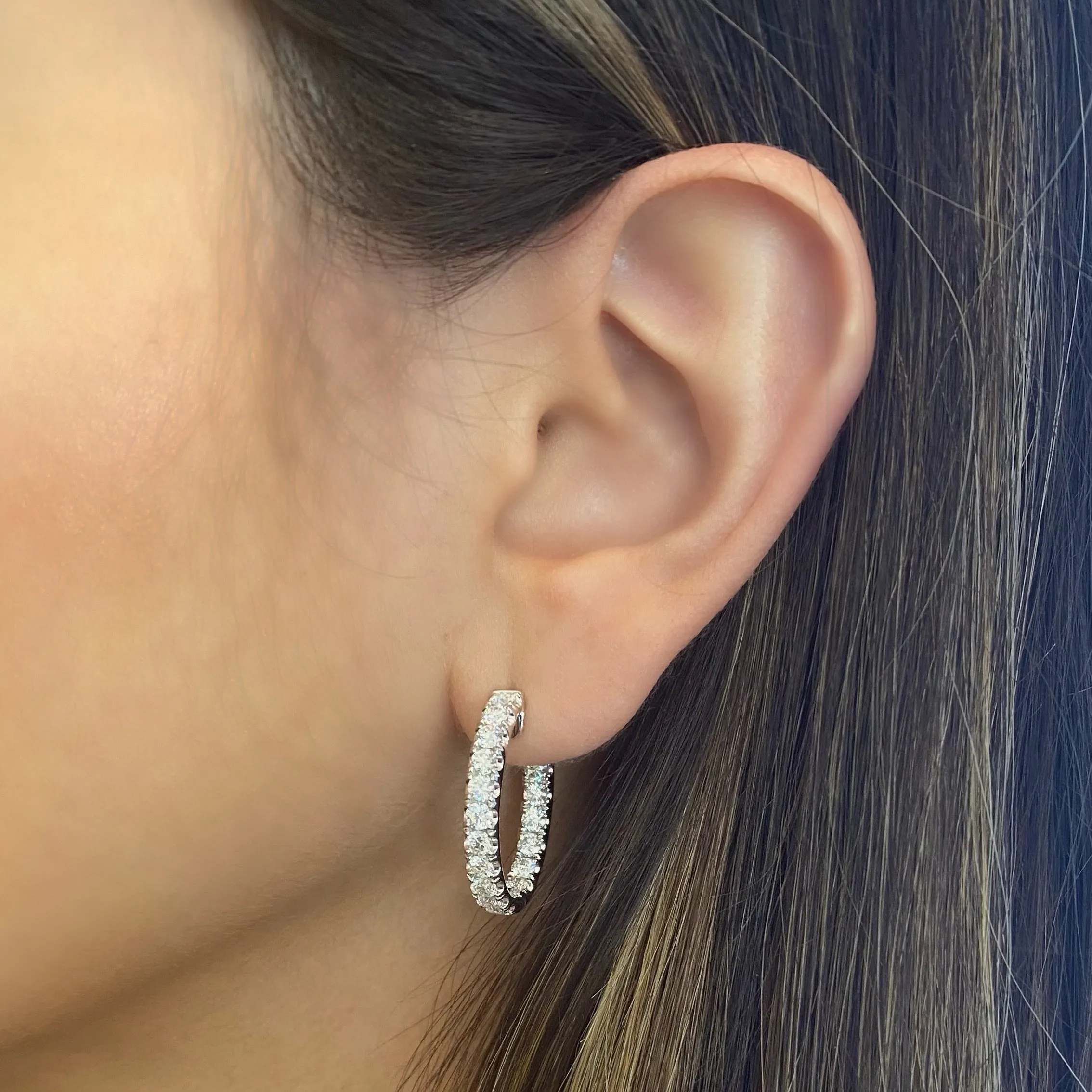 3 ct Diamond Interior & Exterior Hoop Earrings
