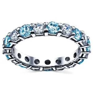 3.00cttw Diamond and Blue Topaz Eternity Ring