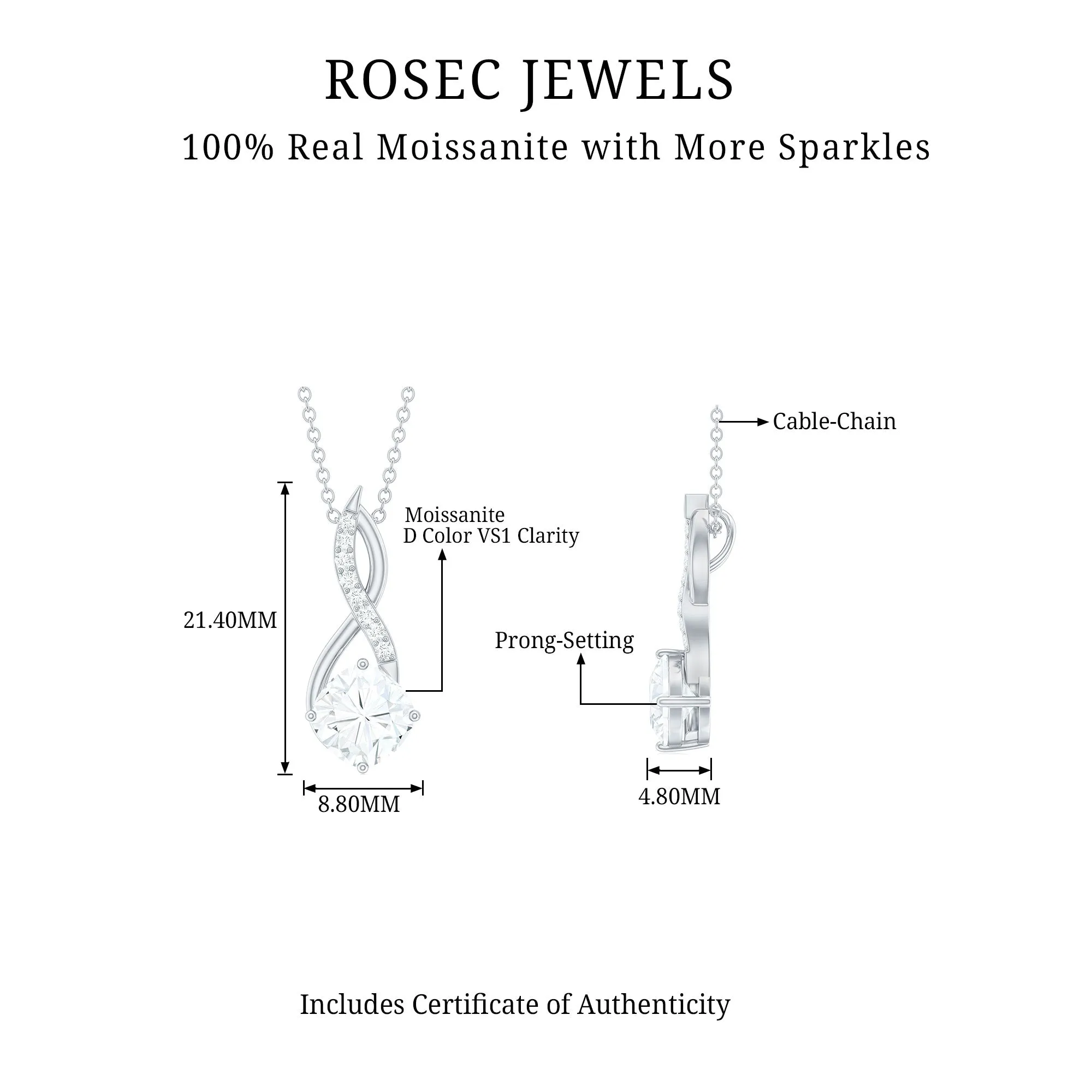 3.25 CT Round and Cushion Cut Moissanite Infinity Pendant