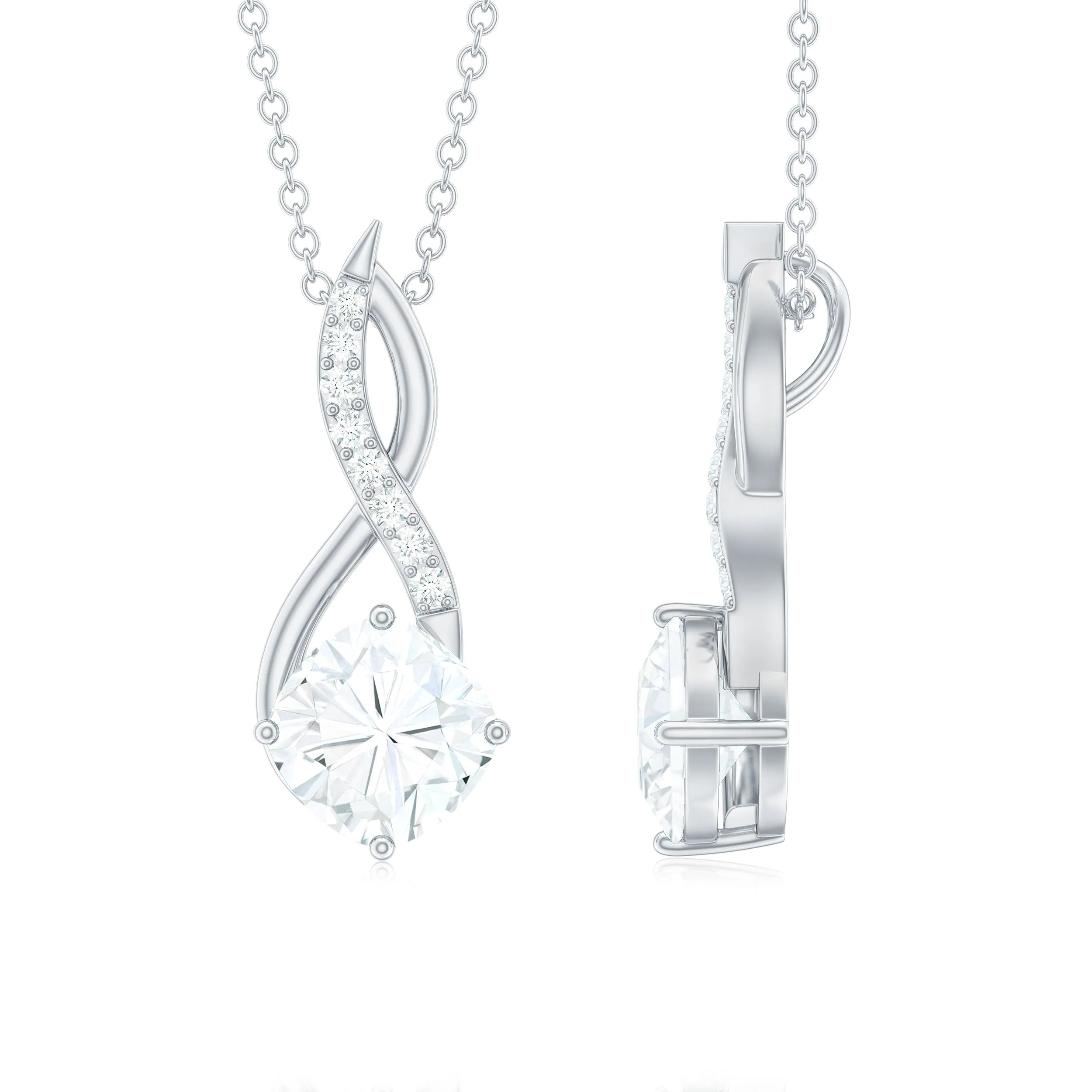 3.25 CT Round and Cushion Cut Moissanite Infinity Pendant