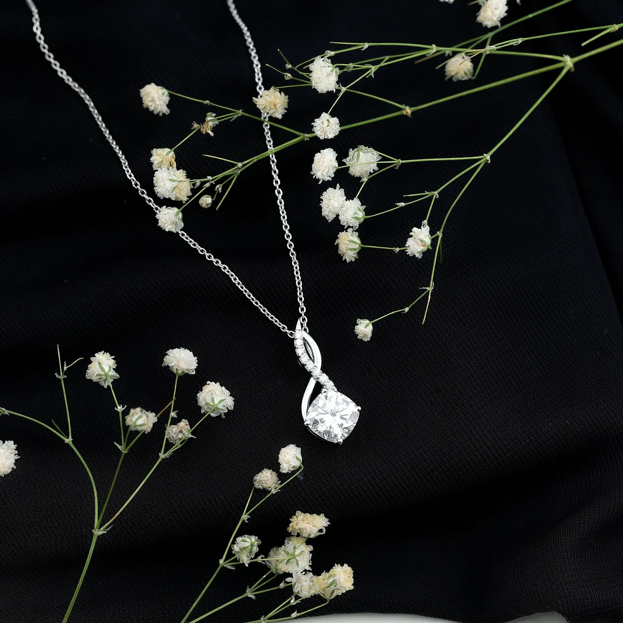 3.25 CT Round and Cushion Cut Moissanite Infinity Pendant