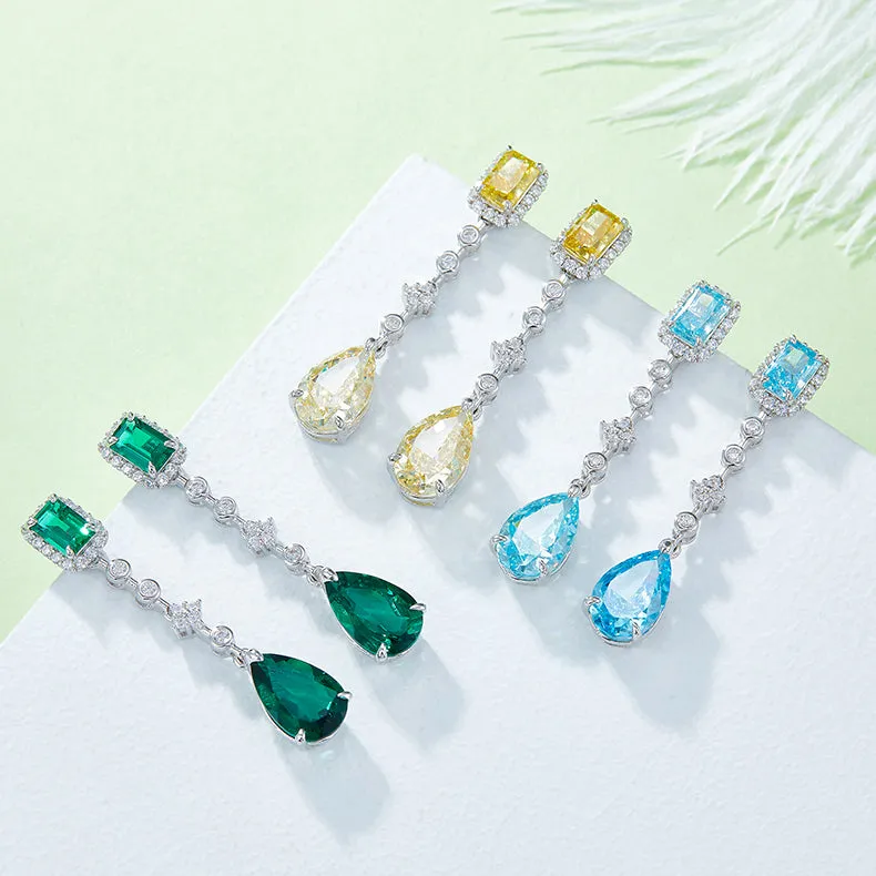 5.0 Carat Rectangle and Pear Shape Zircon Tassel Drop Earrings