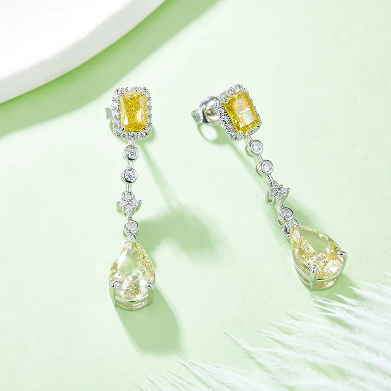 5.0 Carat Rectangle and Pear Shape Zircon Tassel Drop Earrings