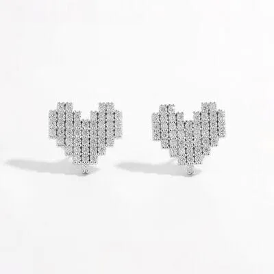 925 Sterling Silver Inlaid Zircon Heart Stud Earrings