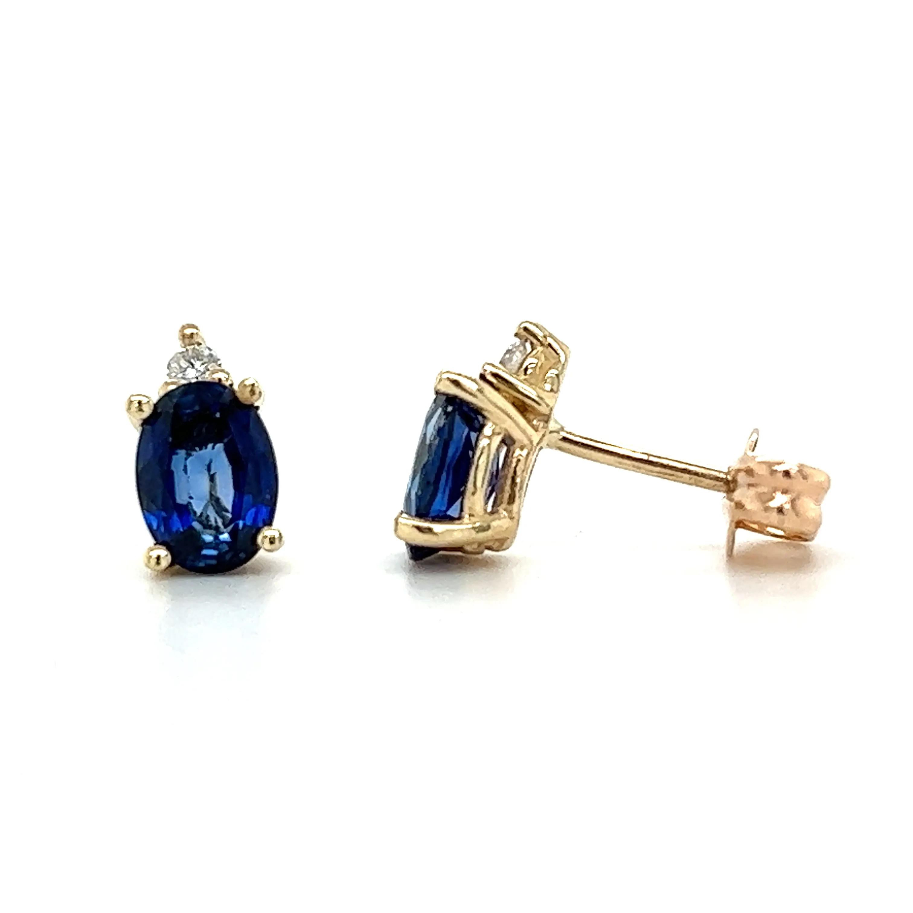 9ct Yellow Gold Earth Grown Oval Sapphire & Diamond Earrings