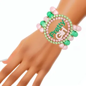 AKA Alpha Kappa Alpha Inspired Pink Green Pearl Pretty Girl Stone Bracelet