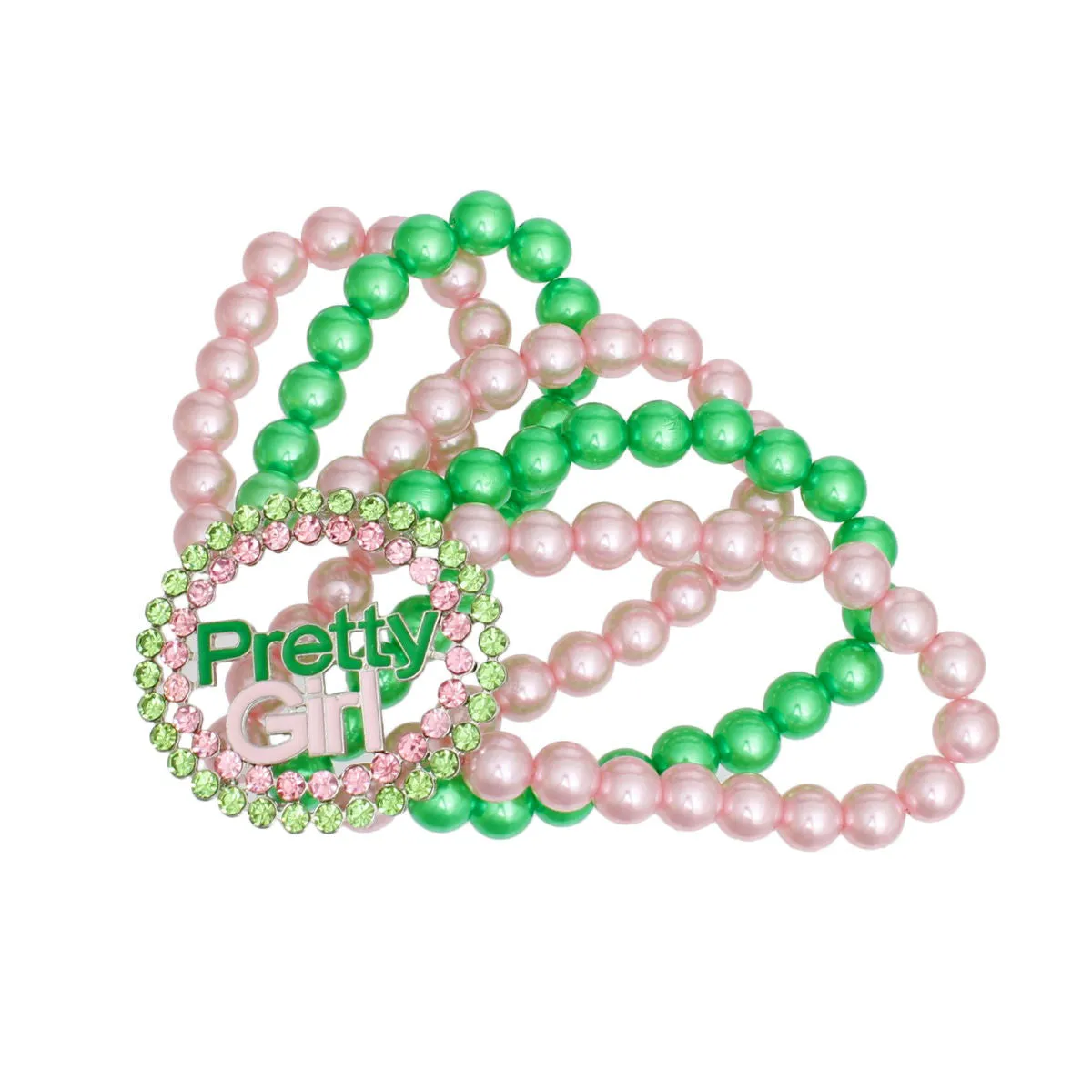 AKA Alpha Kappa Alpha Inspired Pink Green Pearl Pretty Girl Stone Bracelet