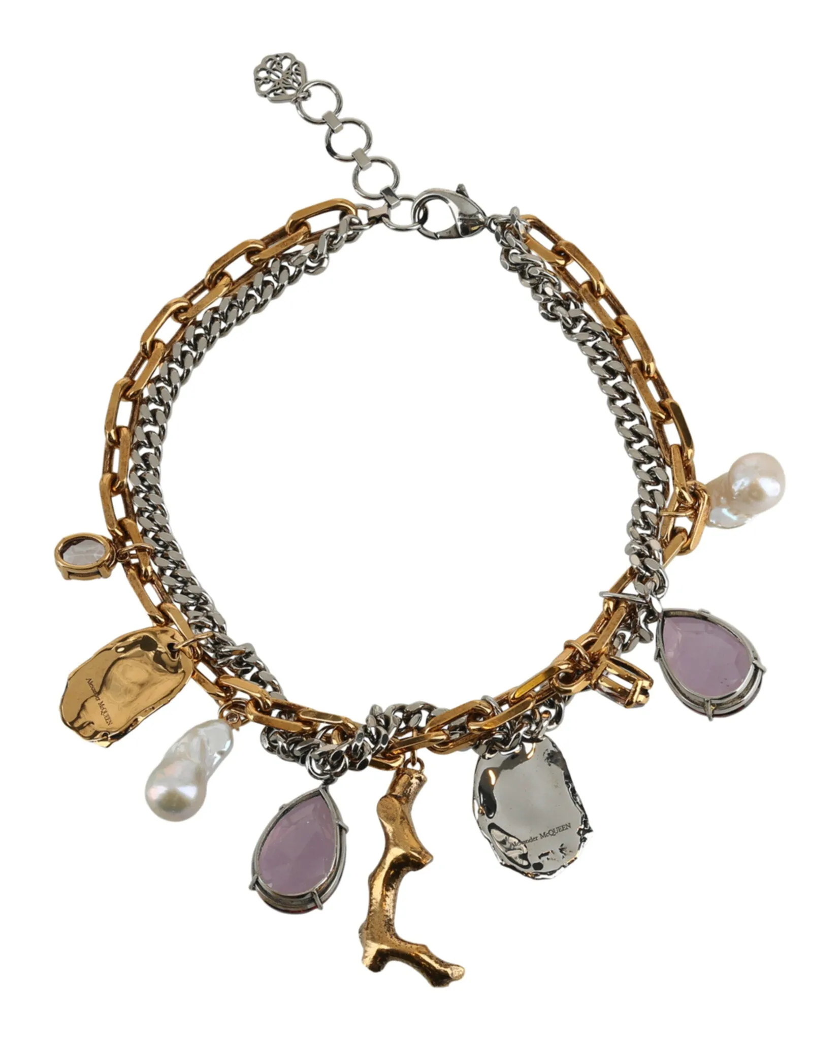 Alexander McQueen Womens Two-Tone Charms Chain Choker