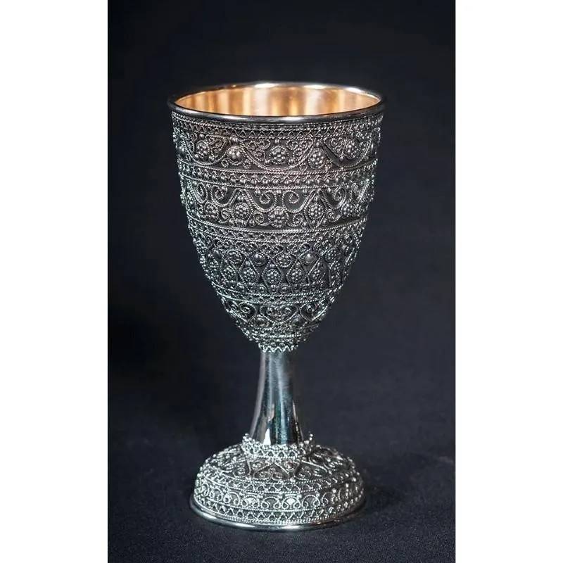 All Silver Filigree Kiddush Wine Cup