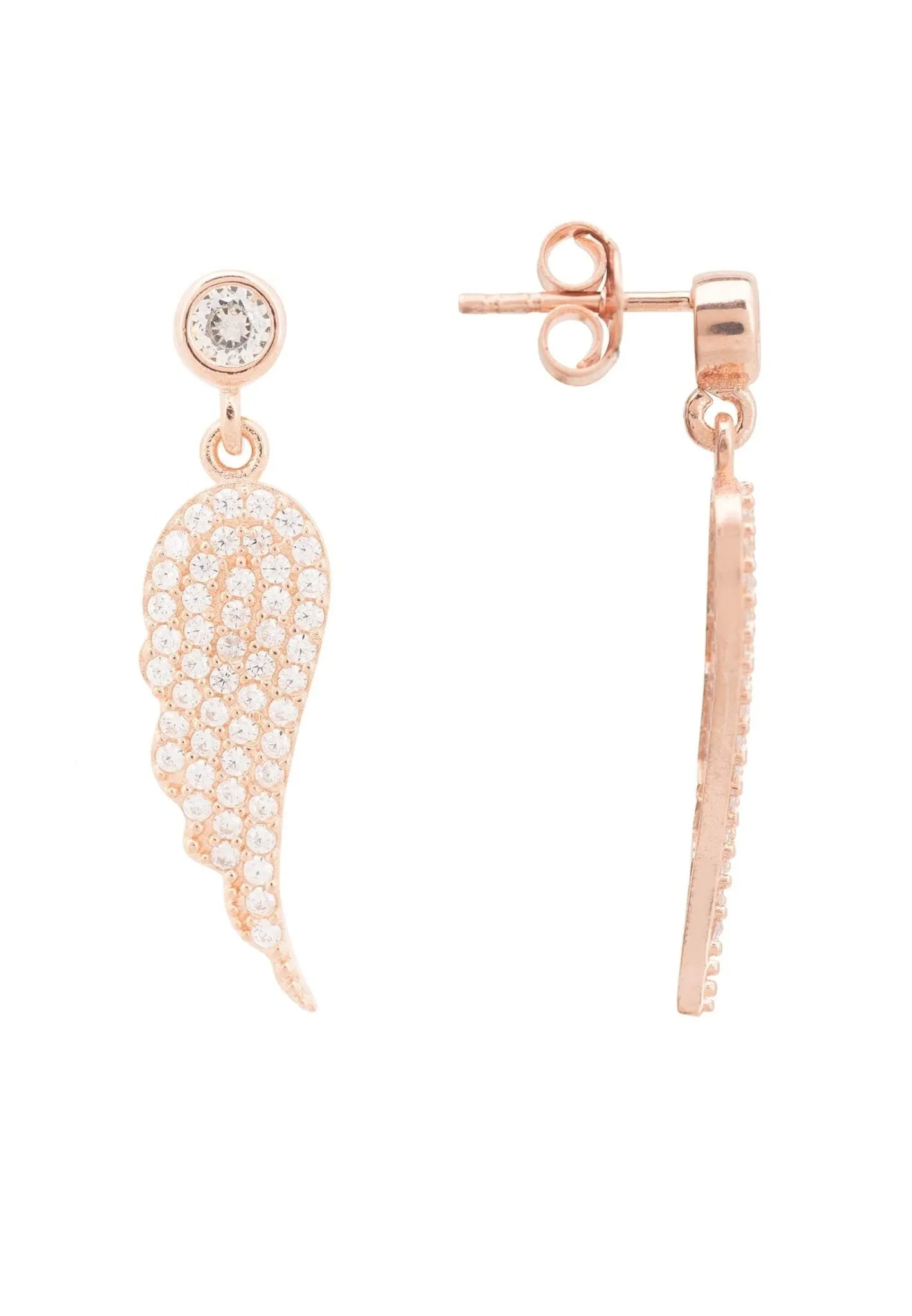 Angel Wing Small Drop Earrings Rosegold