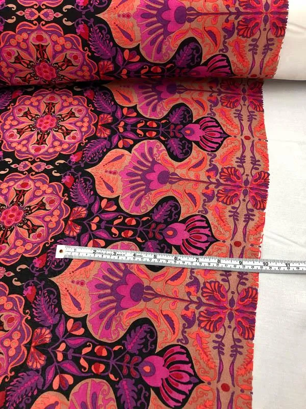 Anna Sui Arabian Mosaic Rayon Crepe - Coral / Purple / Black / Tan