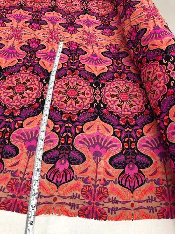 Anna Sui Arabian Mosaic Rayon Crepe - Coral / Purple / Black / Tan