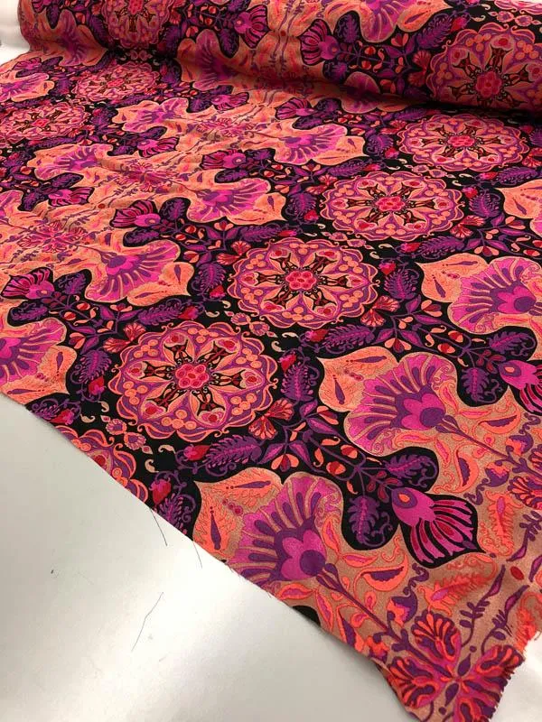 Anna Sui Arabian Mosaic Rayon Crepe - Coral / Purple / Black / Tan