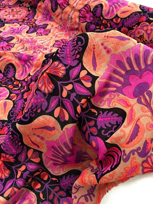 Anna Sui Arabian Mosaic Rayon Crepe - Coral / Purple / Black / Tan