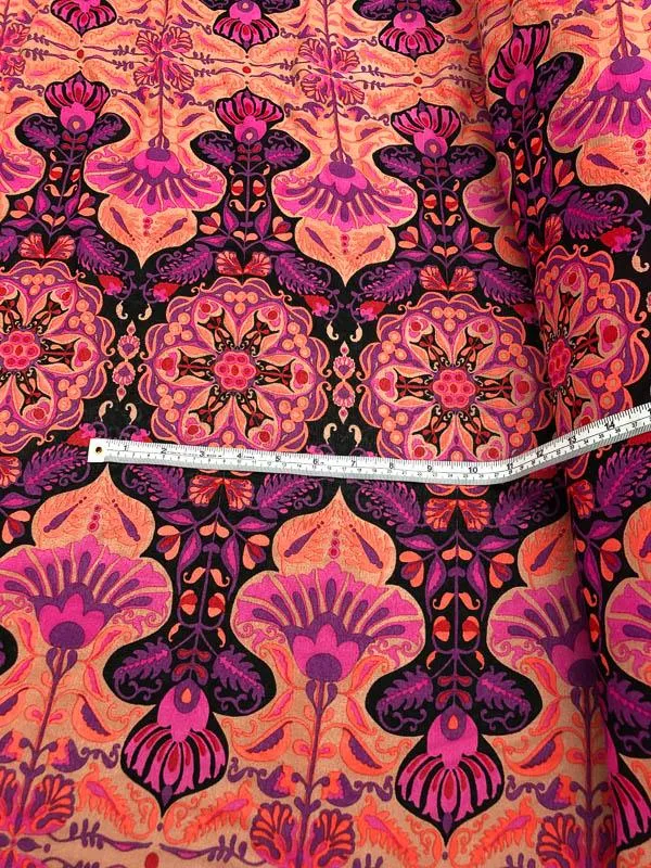 Anna Sui Arabian Mosaic Rayon Crepe - Coral / Purple / Black / Tan