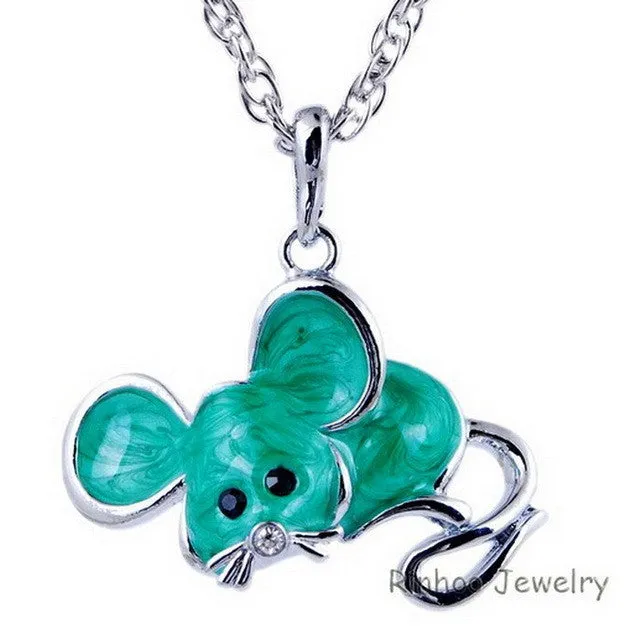 Antique Alloy colorful enamel Mouse Pendant Necklace for Women