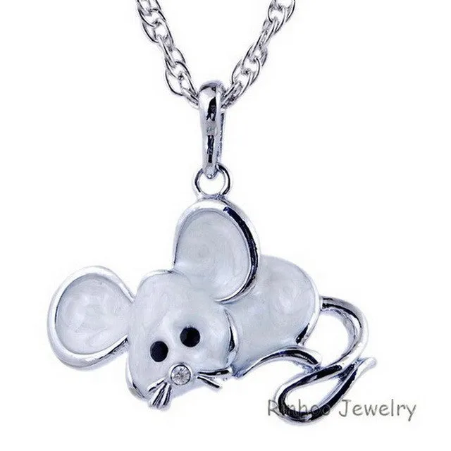 Antique Alloy colorful enamel Mouse Pendant Necklace for Women