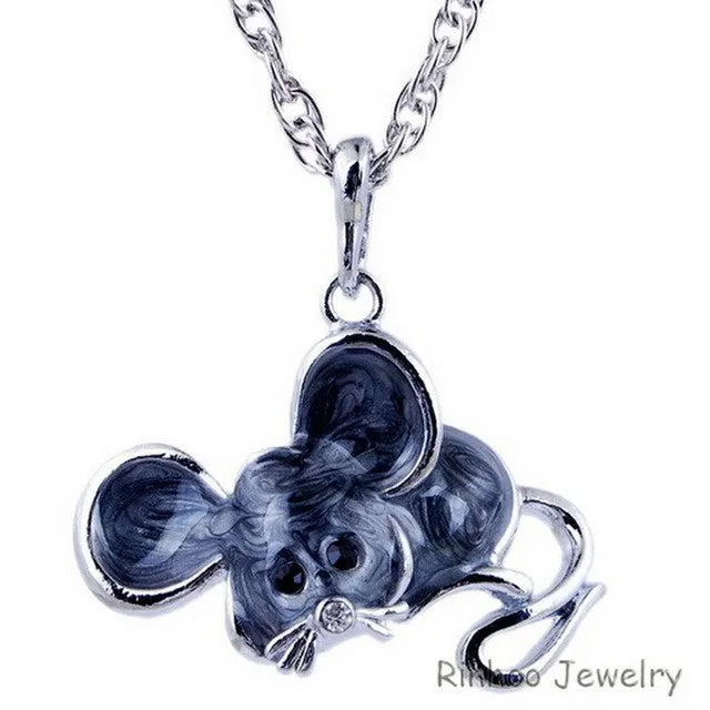 Antique Alloy colorful enamel Mouse Pendant Necklace for Women