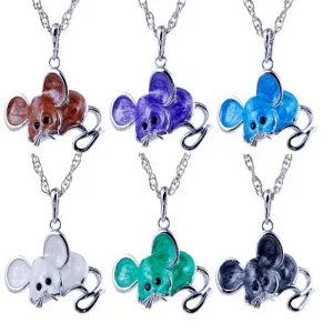 Antique Alloy colorful enamel Mouse Pendant Necklace for Women