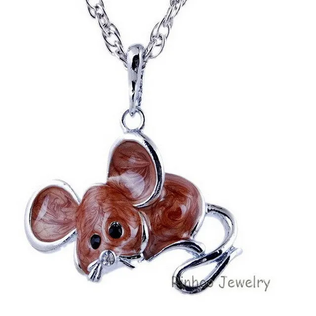 Antique Alloy colorful enamel Mouse Pendant Necklace for Women