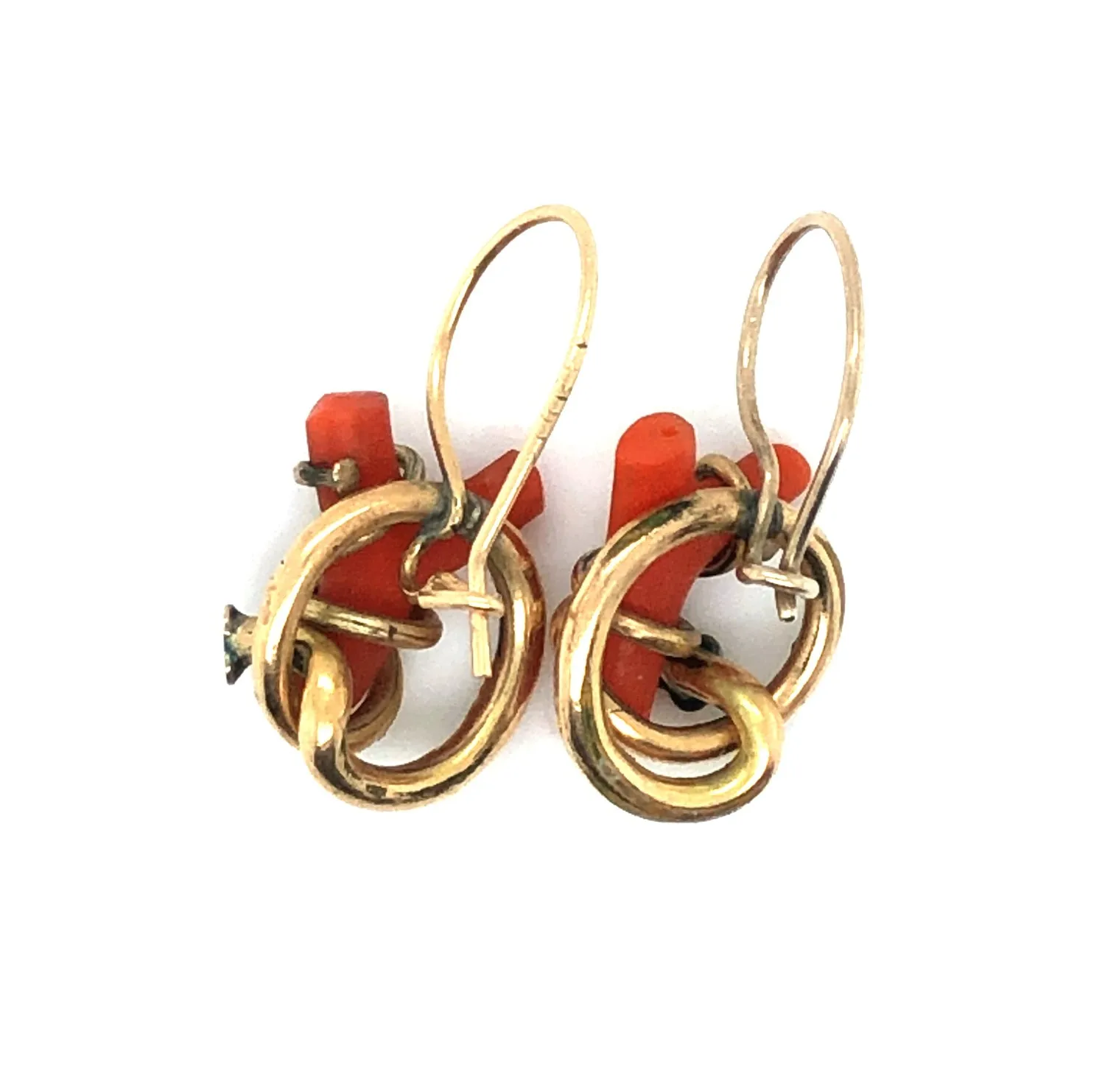 Antique Branch Coral & Gold Drop Victorian Earrings